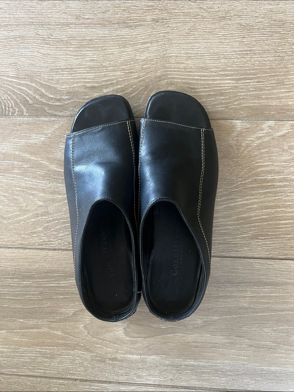 Cole Haan Black Leather Open-Toe Mules - Picture 2 of 4